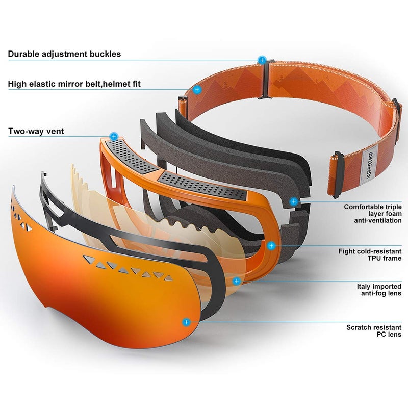 Supertrip Professional Ski Goggles for Men and Women Double Lens Anti-Fog Big Spherical Skiing Unisex Multicolor Snow Goggles - Image 4